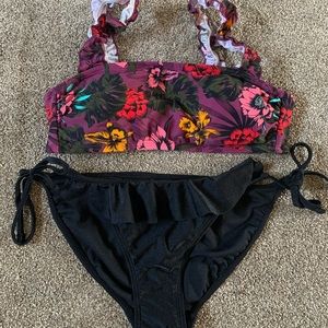 floral bikini w/ black flare bottoms